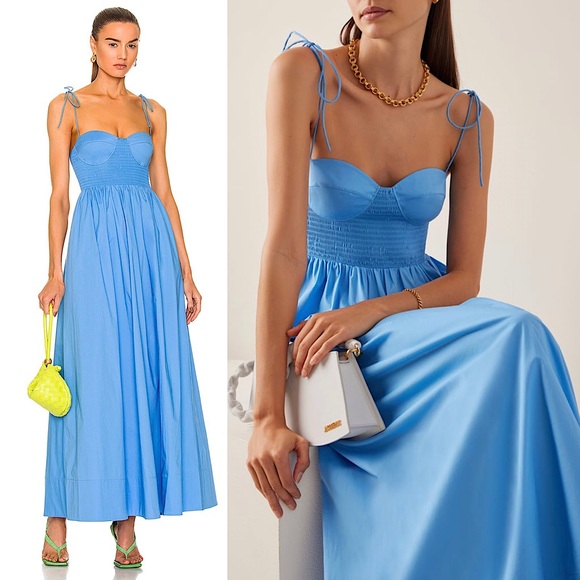 STAUD Dresses & Skirts - STAUD Sleeveless Tie Strap Smocked Bodice Sweetheart Neck Landry Maxi Dress M